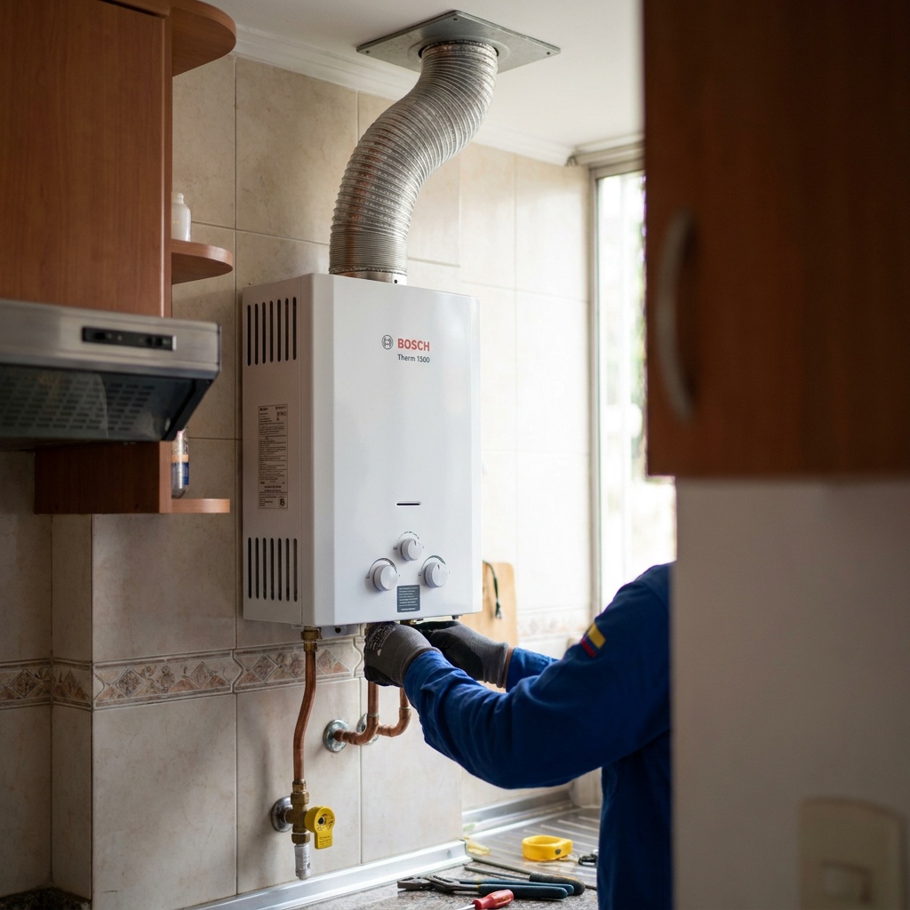 Instalación segura del calentador Bosch Therm 1500 en Colombia: normas, distancias y qué exigir al técnico